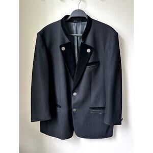 VINTAGE Italian Blazer Jacket 100% Wool 2 Buttons Pockets Mens Embroidered